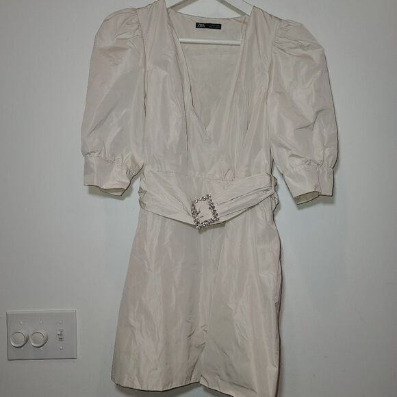 Zara NWOT Shimmer Wrap Puff Sleeve Shirt Dress - Picture 1 of 4